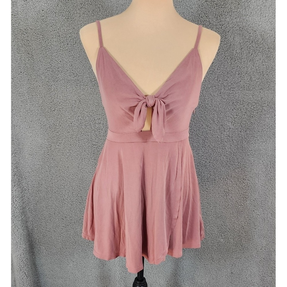 Urban Outfitters Alix Rose Tie-Front Skort Romper Sz S Mini Stretch Dusty Pink
